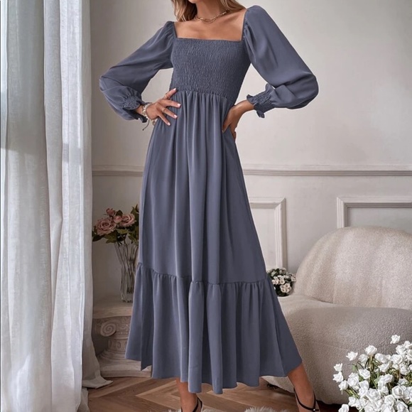 Boho brown shirted ruffle hem flounce sleeve maxi dress - Picture 10 of 14